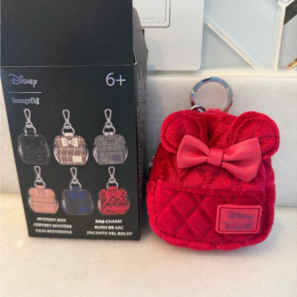 Disney drop shop blind box Loungefly Red Quilted Bag Charm with Bow